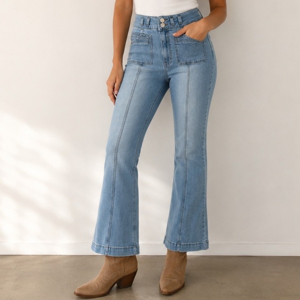 Shyanne Flare Jeans 31 Light Blue High Rise Western Country Cowgirl